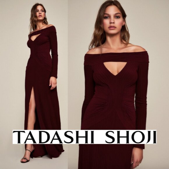 NWT Tadashi shoji Livia Pintuck Keyhole Dress Gown Wine Size XS - Picture 1 of 3